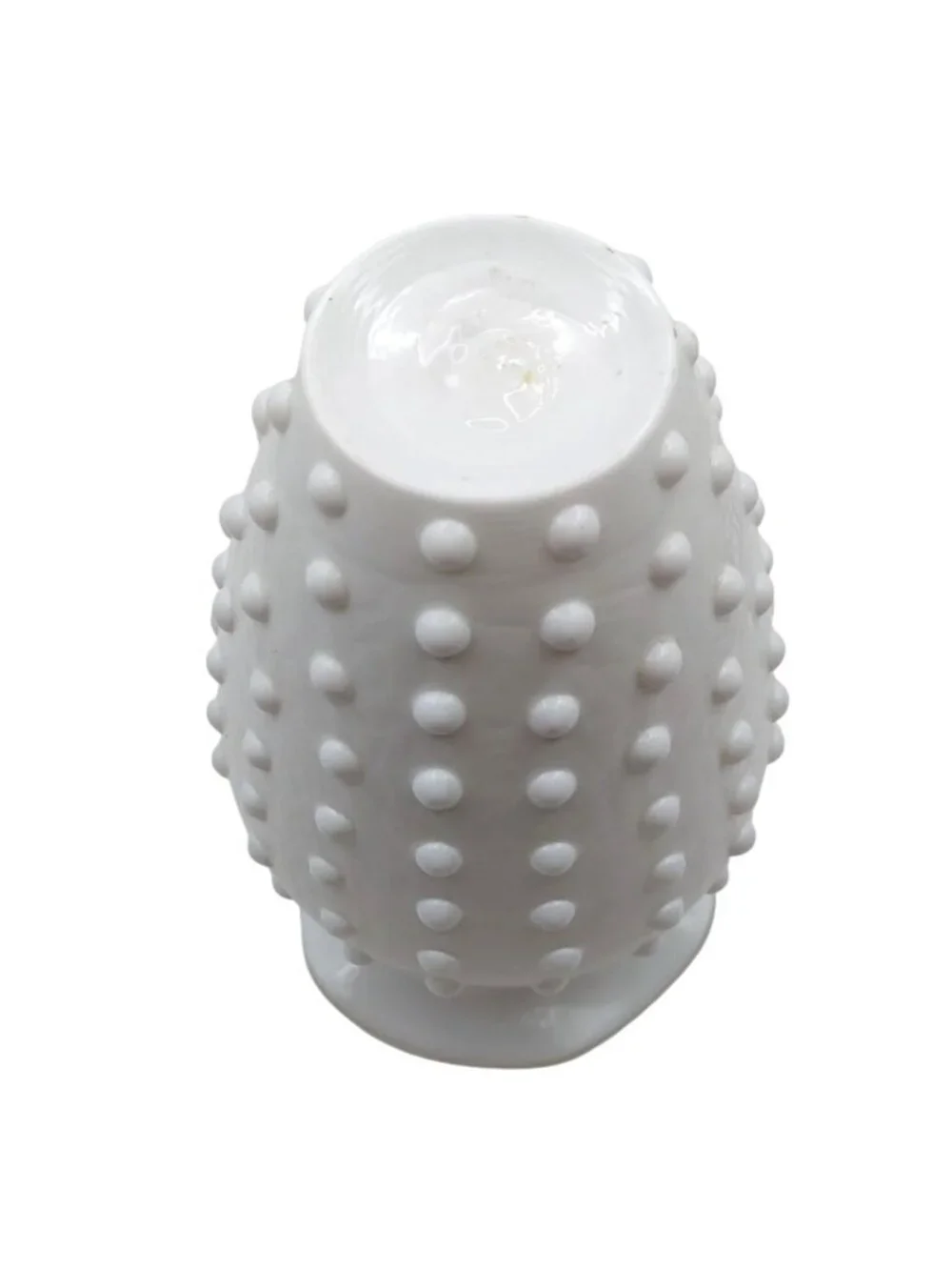 Hand Blown Glass Vase White Hobnail Textured Ruffled Studio Art Retro Vintage